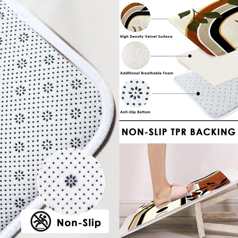 Tayney Boho Mid Century Shower Curtain Set with Toilet Lid Cover and Non-Slip Rugs, Cute Aesthetic Abstract Leaves Geometric 4 Pcs Modern Minimalist Shower Curtain for Bathroom Set with 12 Hooks - Image 3